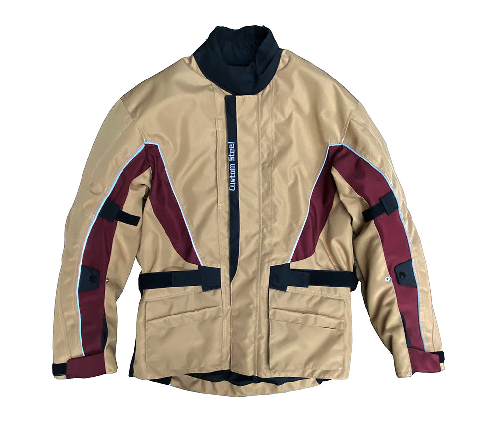 Chamarra Cazadora 2.0 Con Protecciones Color Tan/Vino